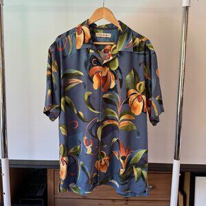 Tommy Bahama Blue & Orange 100% Silk Hawaiian Vibrant Shirt